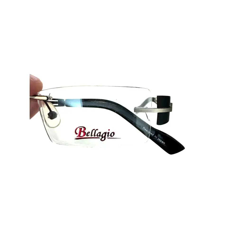 NEW Bellagio b647 Co3 Rimless Black and silver rectangle Y2k Eyeglasses